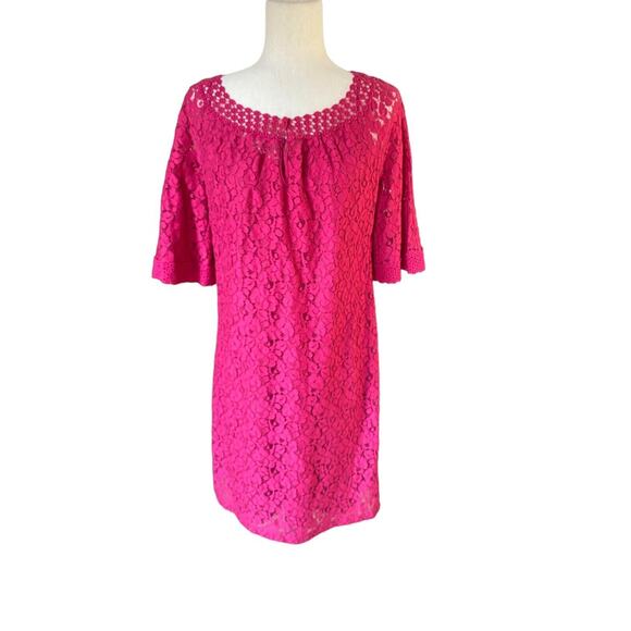 Pink Lace Dress Sheath Nicole Miller 10 Wedding Lined Knee Length Empire - Picture 1 of 5